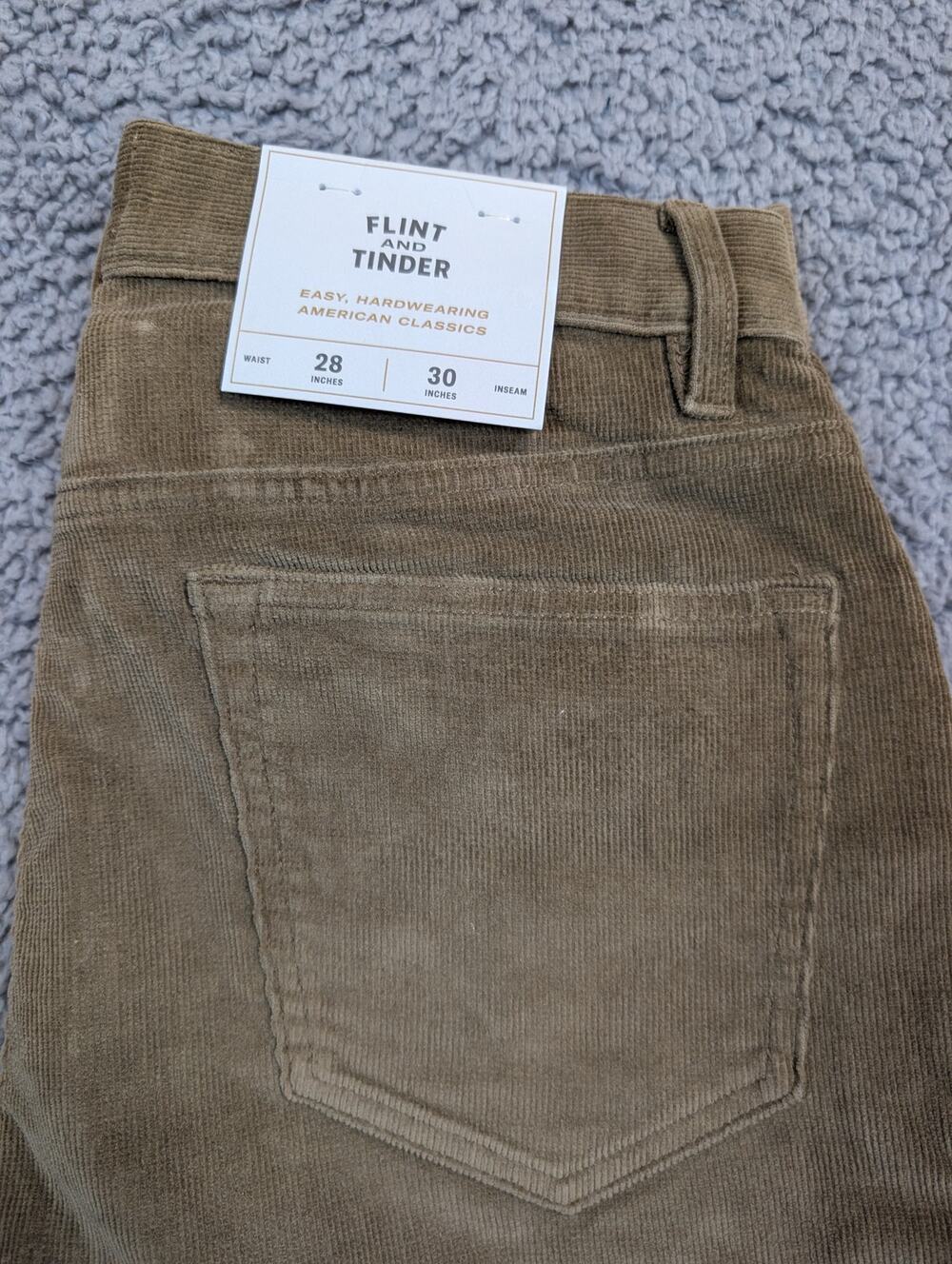 NWT Flint and Tinder Corduroy Pants Size 28x30 Brown Tapered Fit (1245)